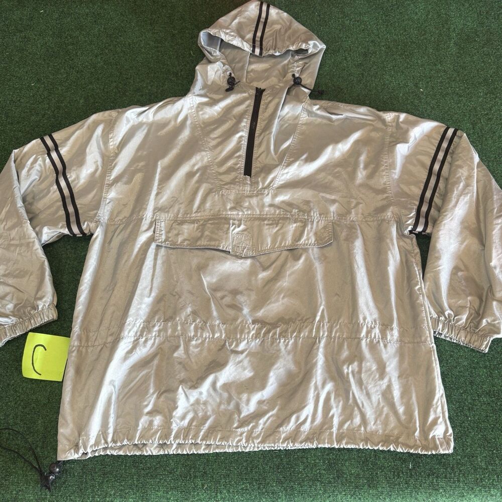 Vintage Outrigger Men’s Silver Reflective Pullover Windbreaker Jacket, Size M